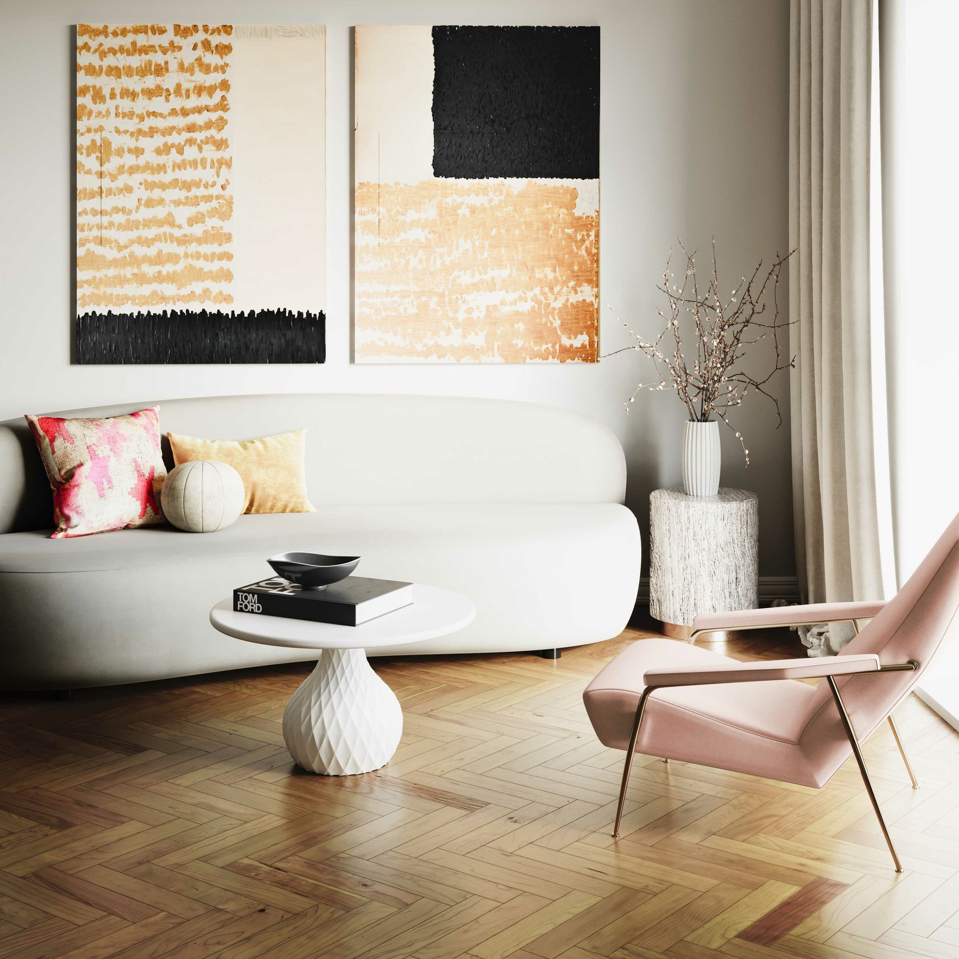 Tulum Concrete Coffee Table by TOV Furniture in ivory. Made from concrete in a coastal style.