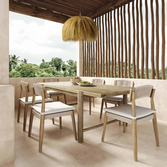 Gata Light Outdoor Rectangular Dining Table by TOV Furniture in teak. Made from wood in a unique style.