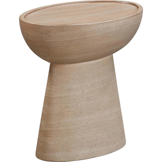 Eclipse Textured Faux Indoor / Outdoor Side Table by TOV Furniture in travertine. Made from concrete in a unique style.