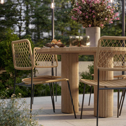 Patti Textured Faux Travertine Indoor/Outdoor Round Dining Table by TOV Furniture in travertine. Made from concrete in a unique style.