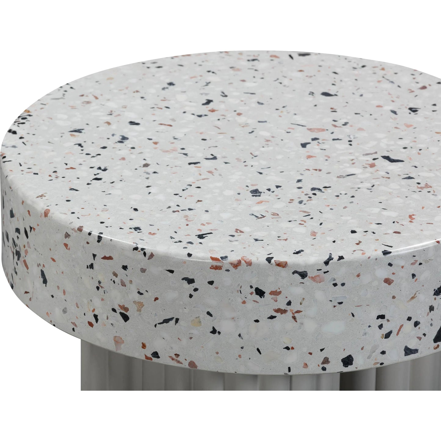 006 SI-2248200 | Closeup | Clover Faux Terrazzo Indoor/Outdoor Round Side Table by TOV Furniture in terrazzo. Made from concrete, terrazzo in a eclectic & global style.