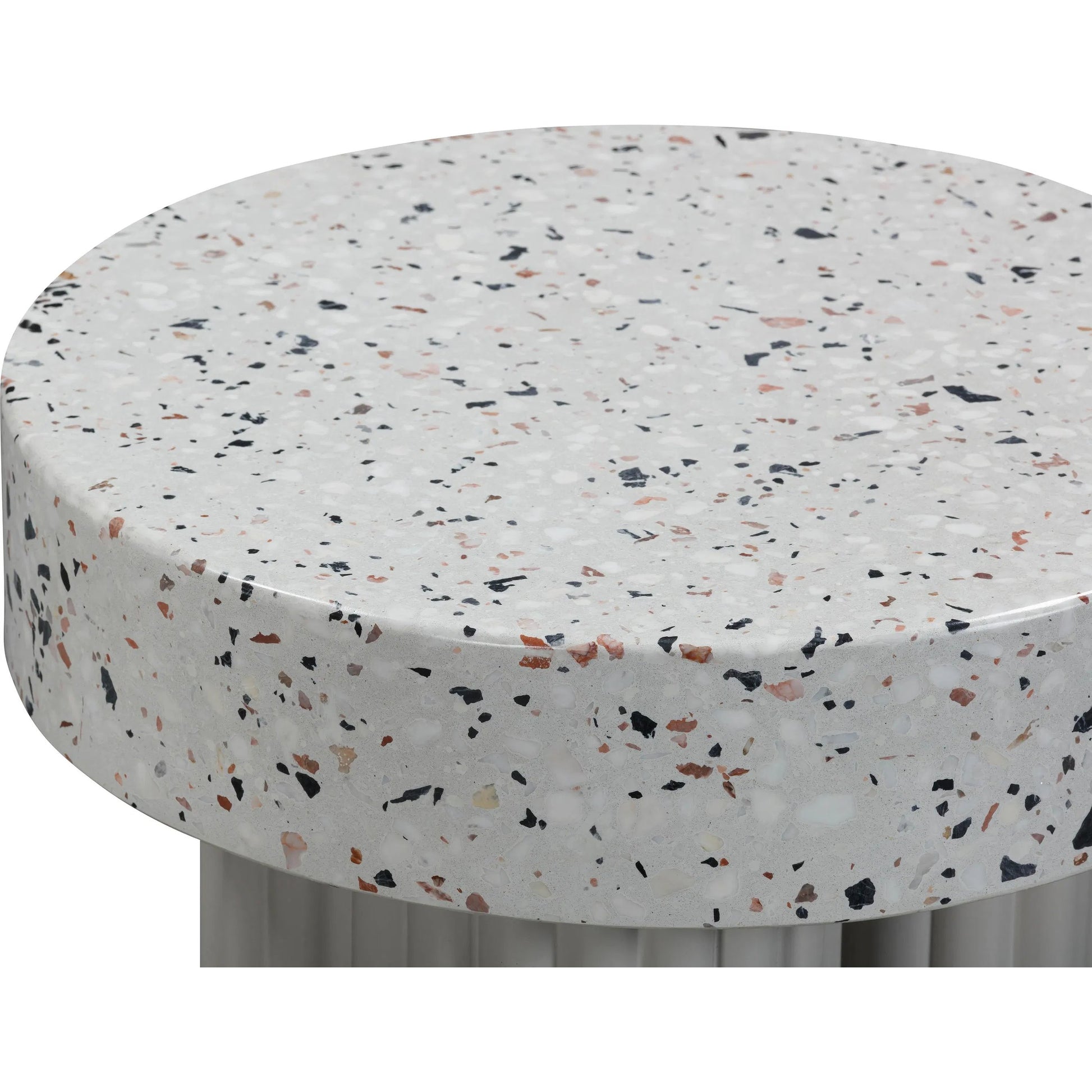 Clover Faux Terrazzo Indoor/Outdoor Round Side Table by TOV Furniture in terrazzo. Made from concrete, terrazzo in a eclectic & global style.