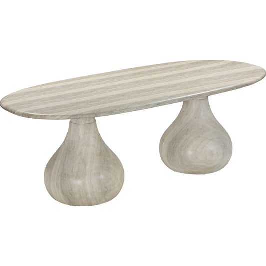 Smooch Faux Travertine Indoor/Outdoor Pedestal Dining Table by TOV Furniture in travertine. Made from concrete in a unique style.