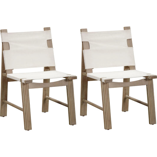 Cassie Outdoor Dining Chair by TOV Furniture in cream. Made from canvas, linen, wood in a unique style.