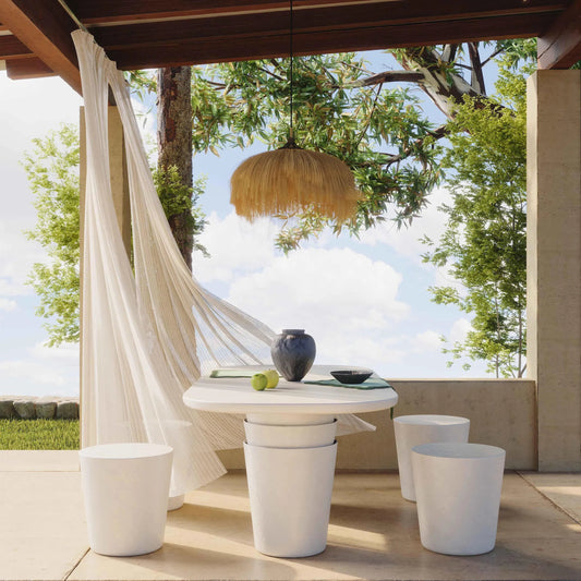 Margot Faux Plaster Indoor / Outdoor Concrete Stool by TOV Furniture in light grey. Made from concrete in a unique style.