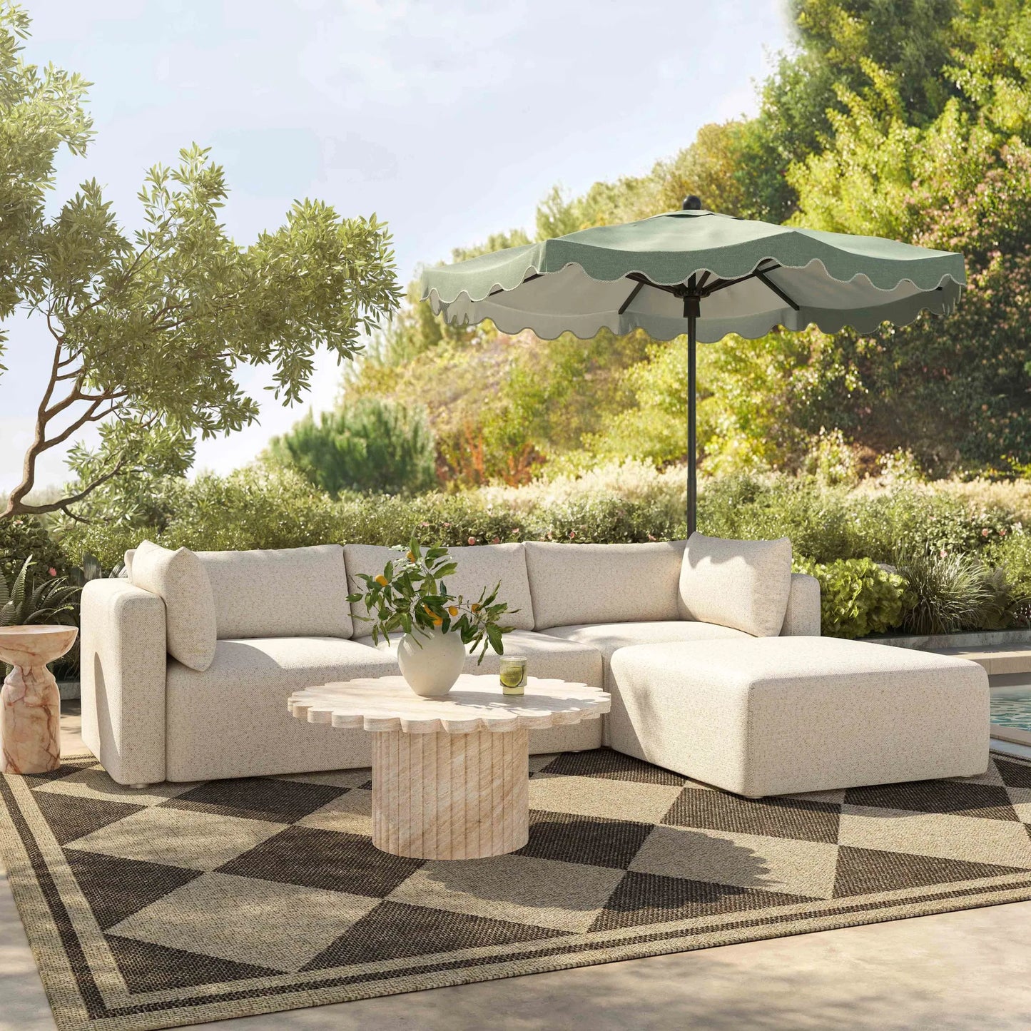 007 SI-2356300 | Lifestyle | Hangover Modular Outdoor Armless Chair by TOV Furniture in cream. Made from aluminum, fabric in a transitional style.