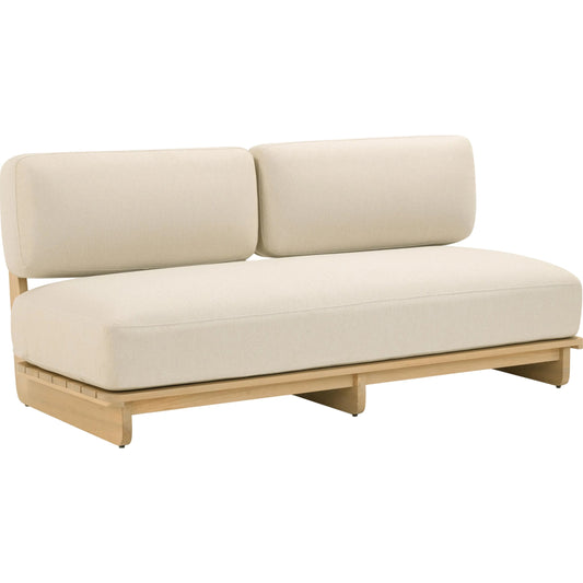 Reavan Outdoor Lounge Sofa by TOV Furniture in cream, light teak. Made from fabric, wood in a unique style.