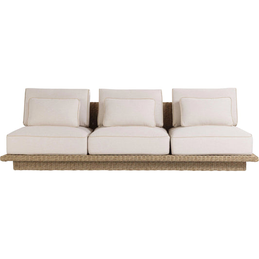 Mora Outdoor Sofa by TOV Furniture in cream. Made from aluminum, fabric, foam, wicker in a unique style.