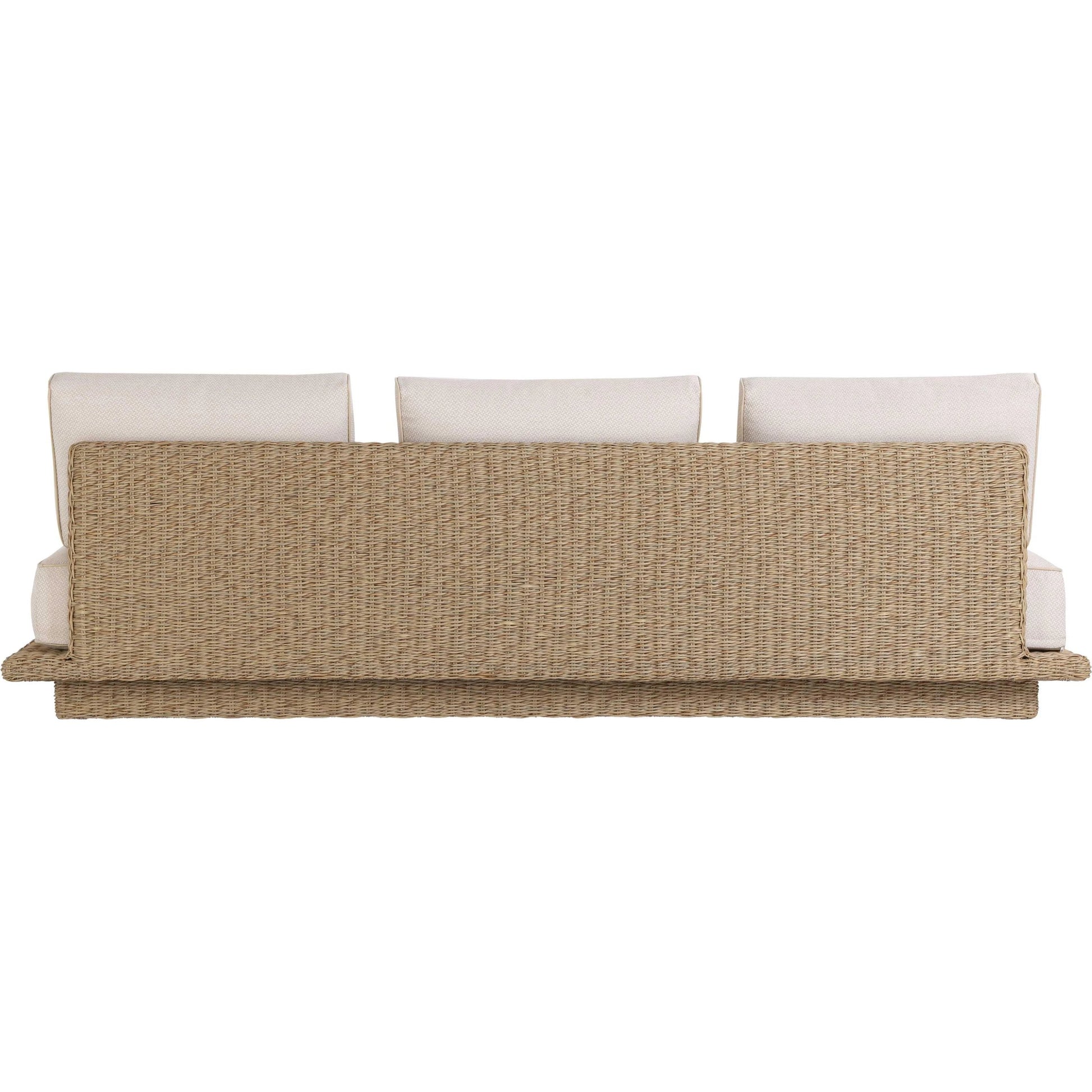 Mora Outdoor Sofa by TOV Furniture in cream. Made from aluminum, fabric, foam, wicker in a unique style.