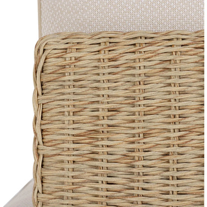 Mora Outdoor Sofa by TOV Furniture in cream. Made from aluminum, fabric, foam, wicker in a unique style.