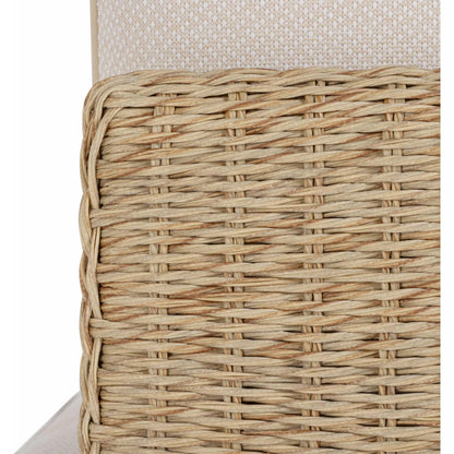 Mora Outdoor Sofa by TOV Furniture in cream. Made from aluminum, fabric, foam, wicker in a unique style.