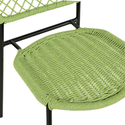 Lucy Dyed Cord Outdoor Dining Chair by TOV Furniture in green. Made from iron, rope in a cottage & farmhouse style.