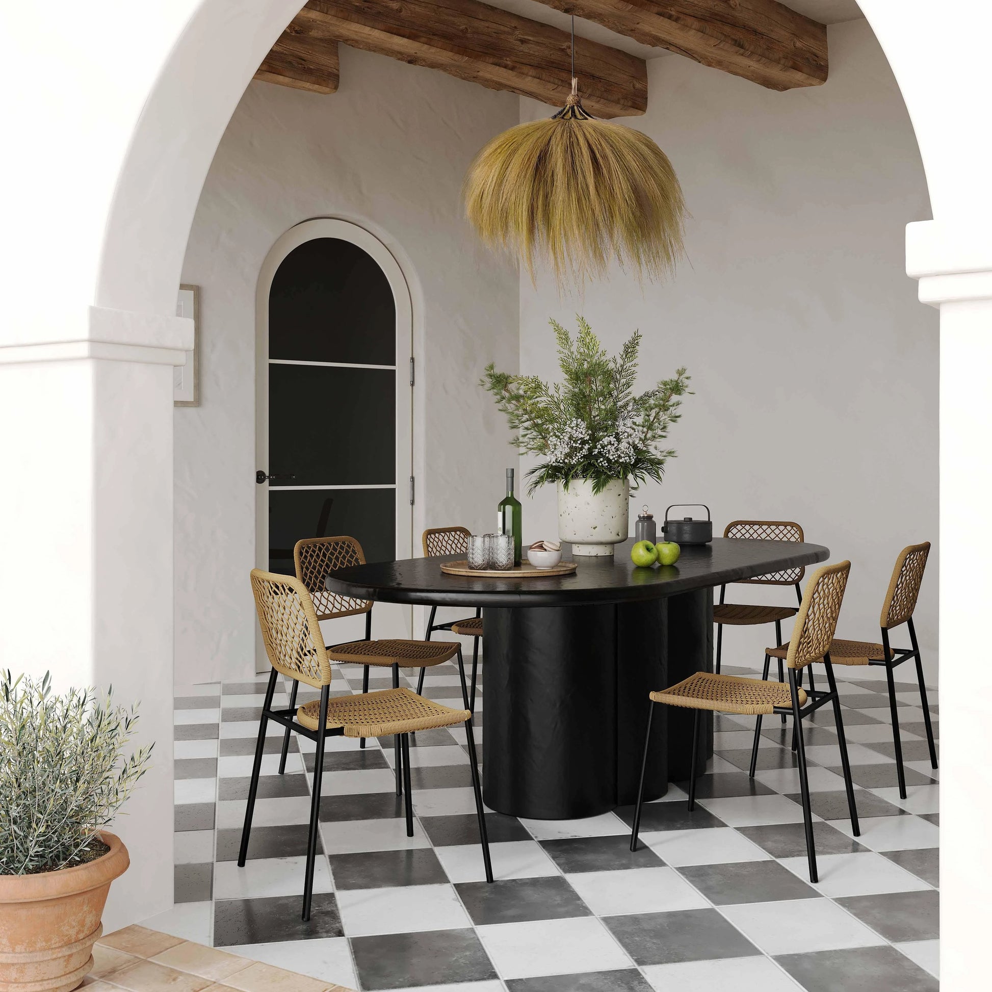 Lucy Dyed Cord Outdoor Dining Chair by TOV Furniture in green. Made from iron, rope in a cottage & farmhouse style.
