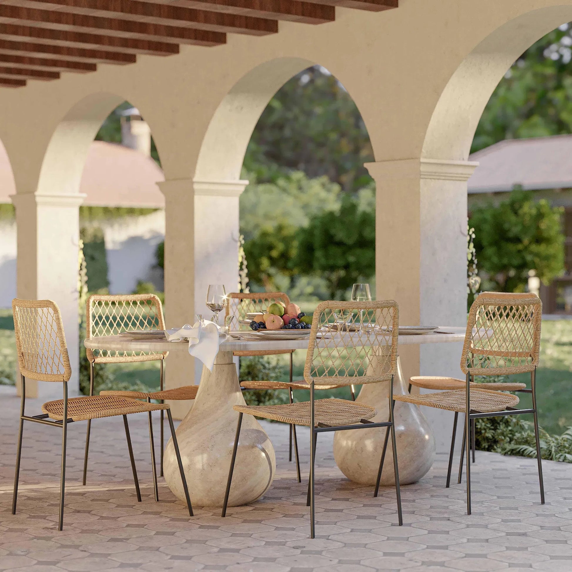 Lucy Dyed Cord Outdoor Dining Chair by TOV Furniture in green. Made from iron, rope in a cottage & farmhouse style.