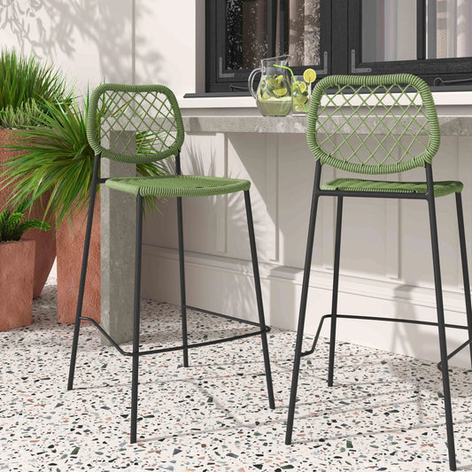Lucy Dyed Cord Outdoor Counter Stool by TOV Furniture. Made from iron, rope in a cottage & farmhouse style.