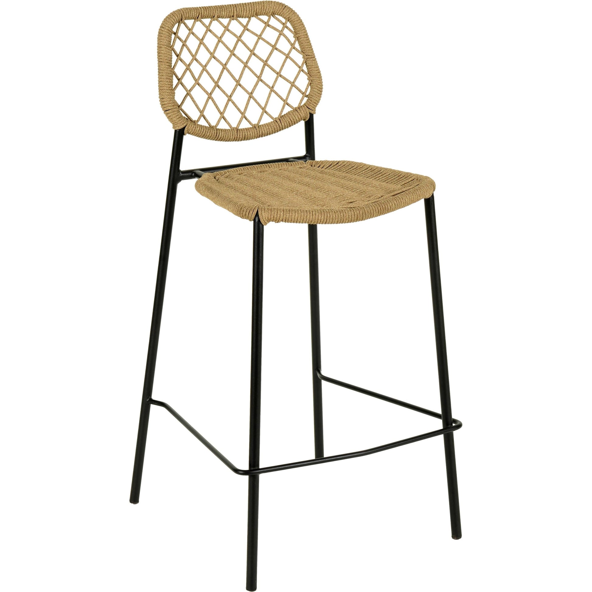 Lucy Dyed Cord Outdoor Counter Stool by TOV Furniture in green. Made from iron, rope in a cottage & farmhouse style.