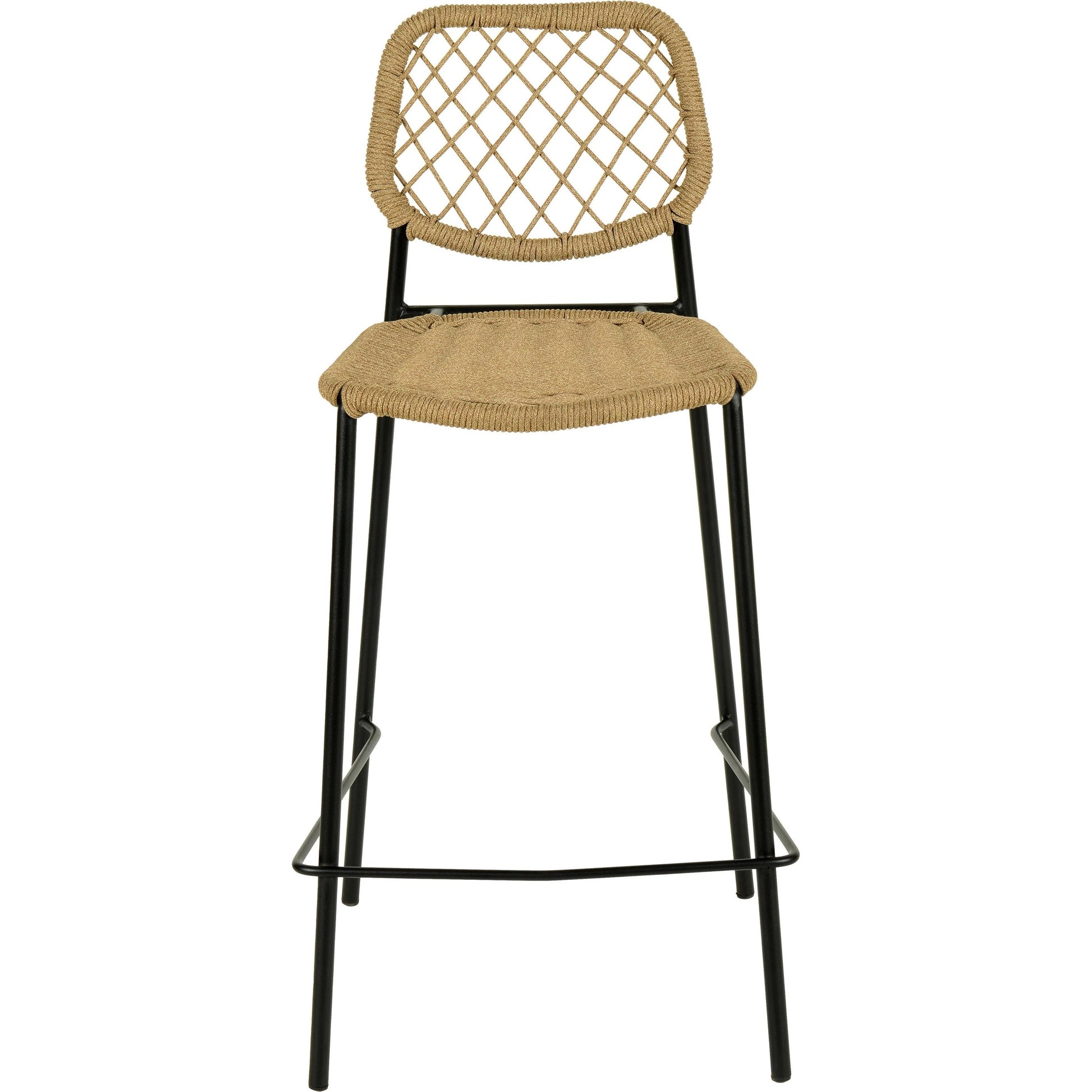 Lucy Dyed Cord Outdoor Counter Stool by TOV Furniture in green. Made from iron, rope in a cottage & farmhouse style.