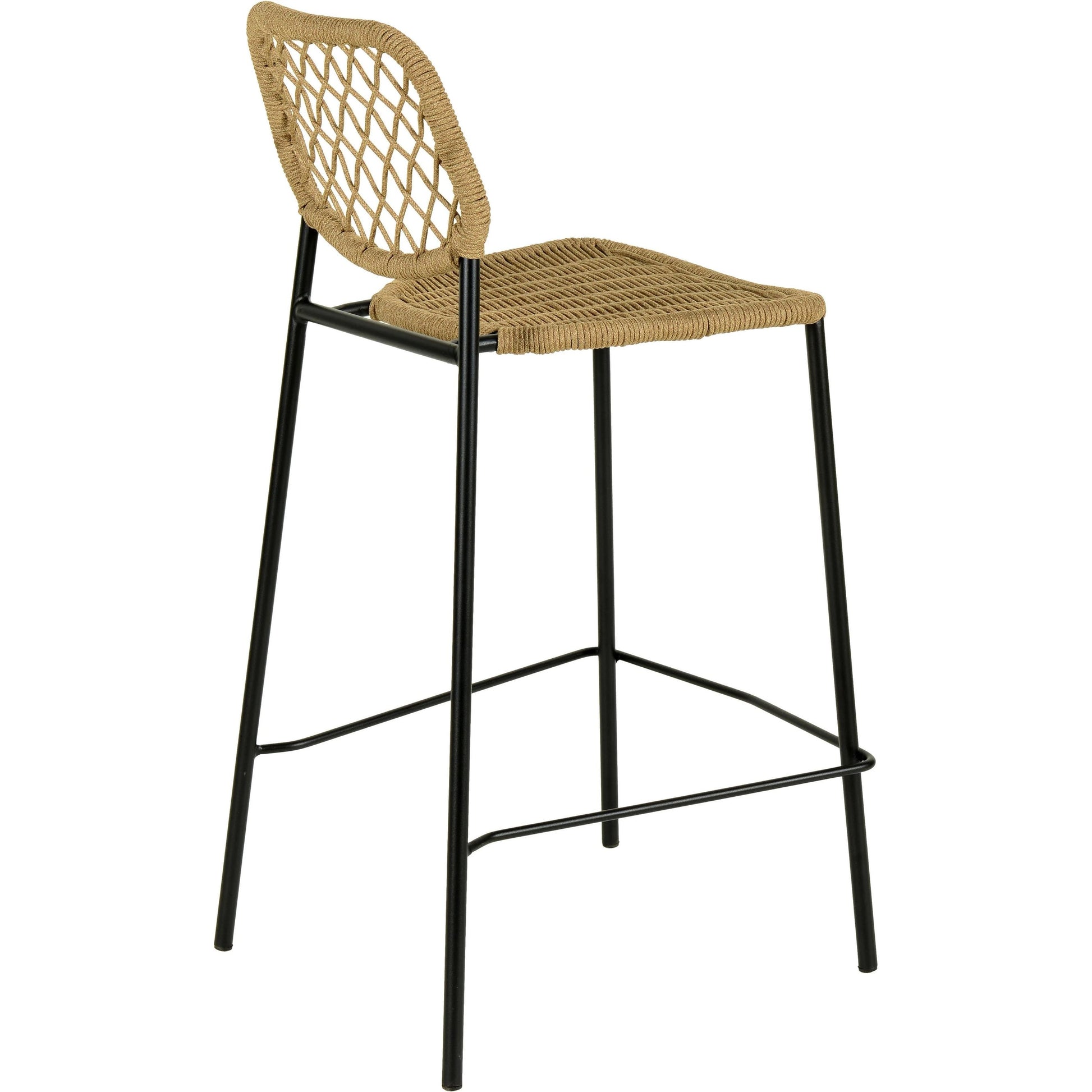 Lucy Dyed Cord Outdoor Counter Stool by TOV Furniture in green. Made from iron, rope in a cottage & farmhouse style.