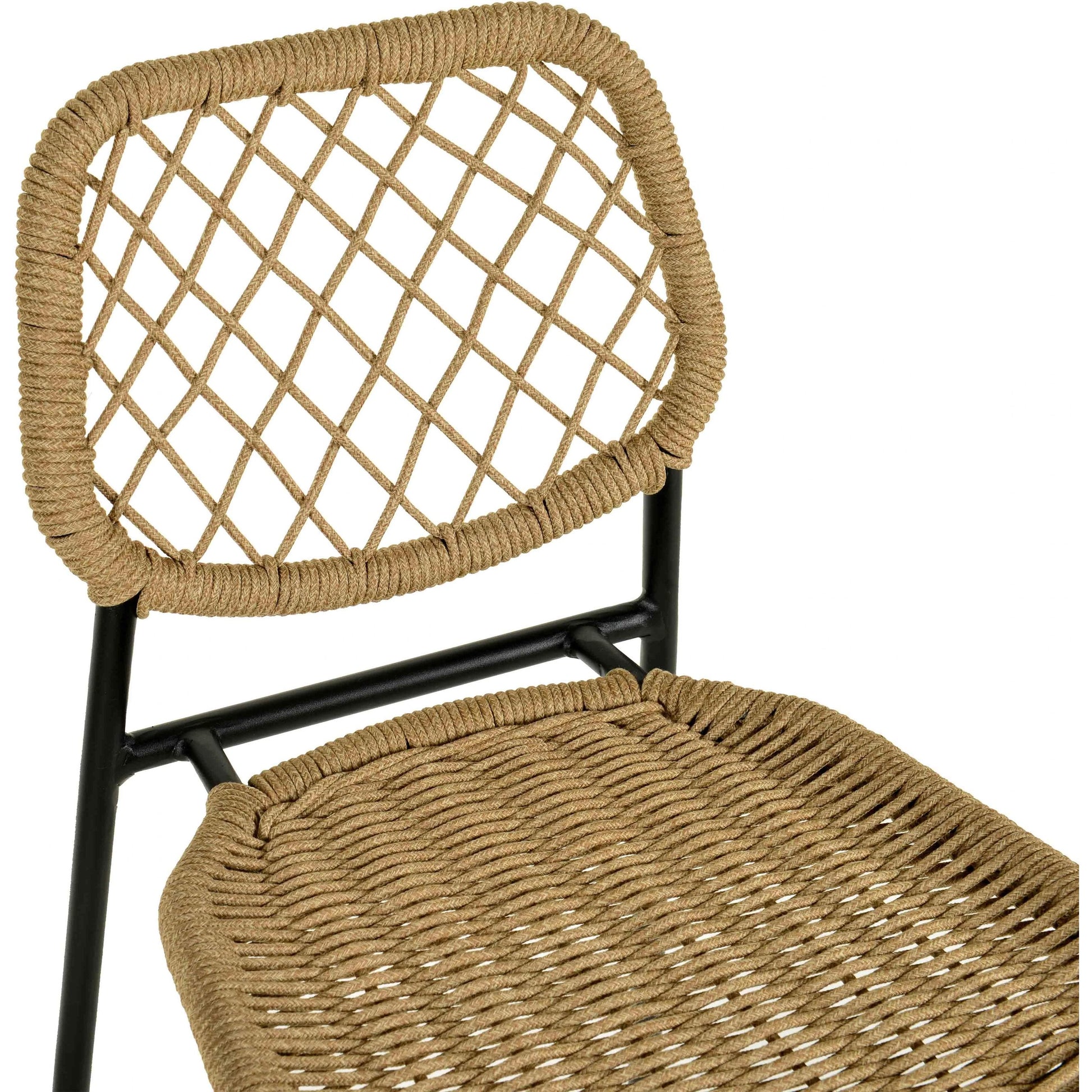 Lucy Dyed Cord Outdoor Counter Stool by TOV Furniture in green. Made from iron, rope in a cottage & farmhouse style.