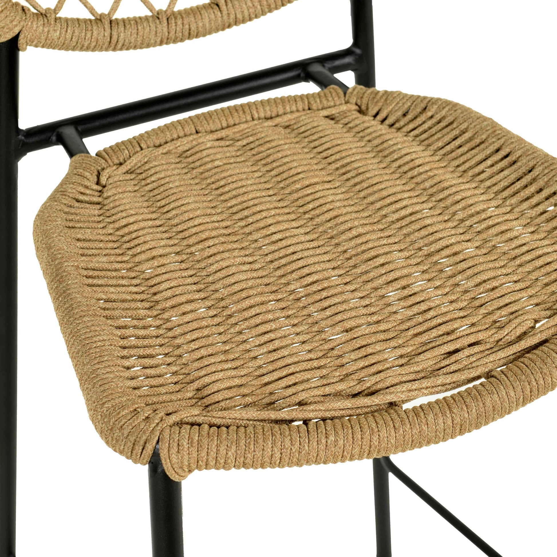 Lucy Dyed Cord Outdoor Counter Stool by TOV Furniture in green. Made from iron, rope in a cottage & farmhouse style.