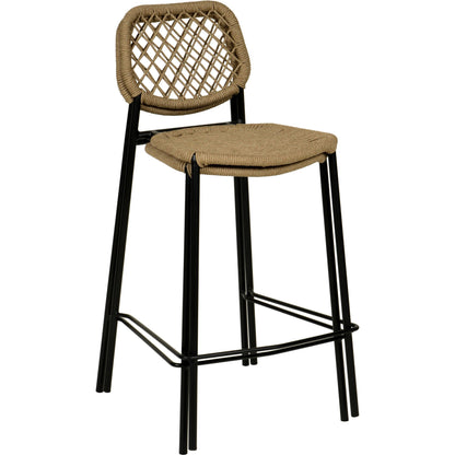 Lucy Dyed Cord Outdoor Counter Stool by TOV Furniture in green. Made from iron, rope in a cottage & farmhouse style.