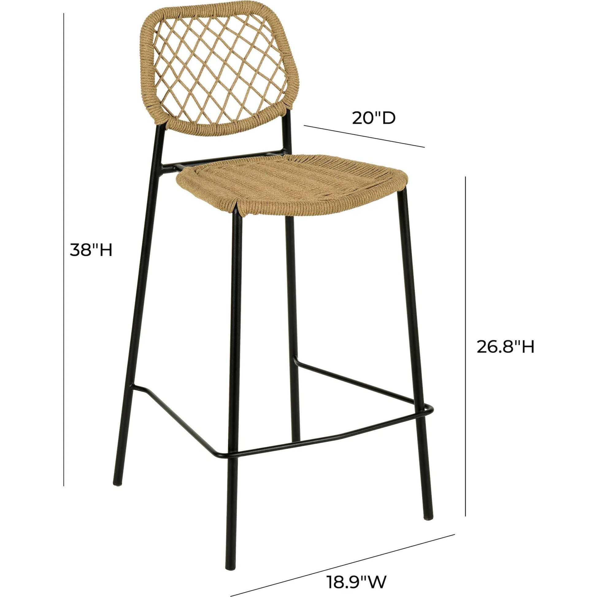 Lucy Dyed Cord Outdoor Counter Stool by TOV Furniture in green. Made from iron, rope in a cottage & farmhouse style.