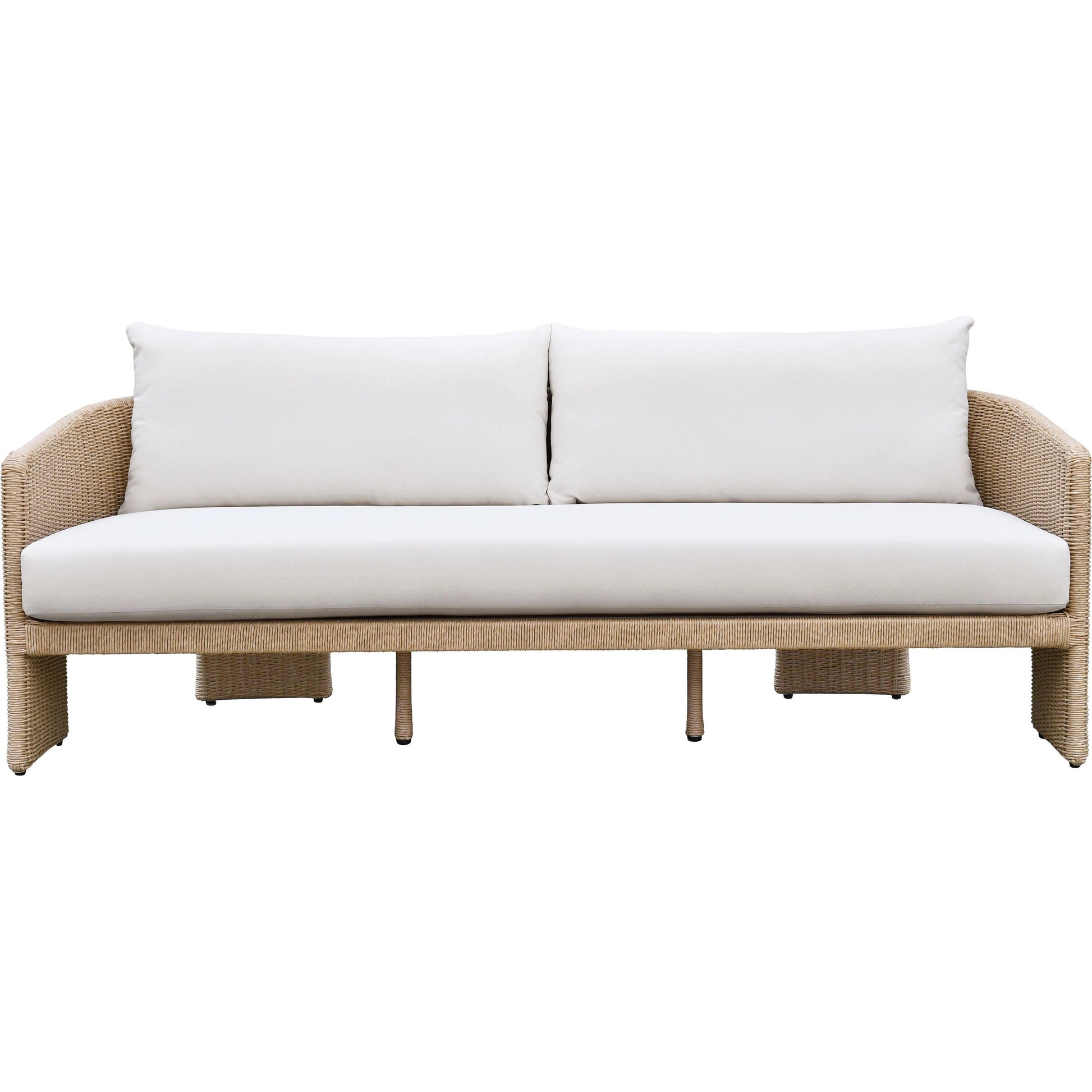Alexa Outdoor Sofa by TOV Furniture in cream. Made from aluminum, polyester in a coastal style.