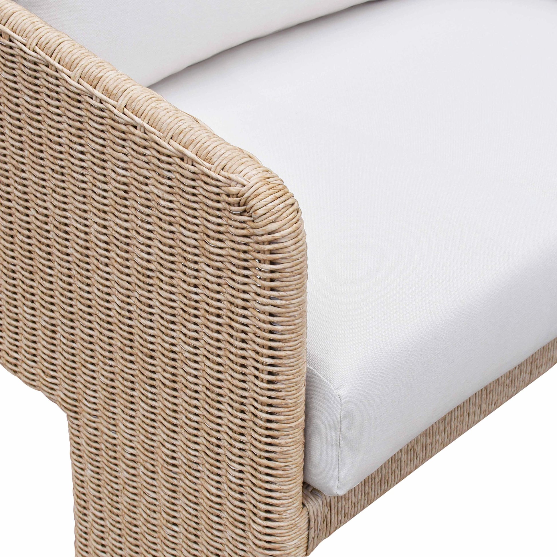 Alexa Outdoor Sofa by TOV Furniture in cream. Made from aluminum, polyester in a coastal style.