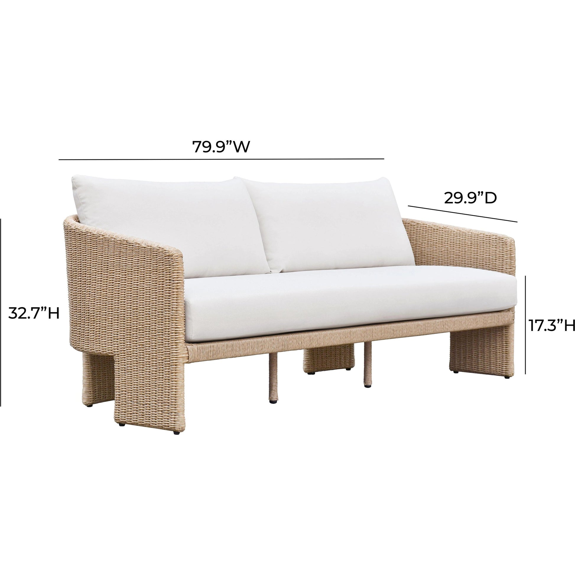 Alexa Outdoor Sofa by TOV Furniture in cream. Made from aluminum, polyester in a coastal style.
