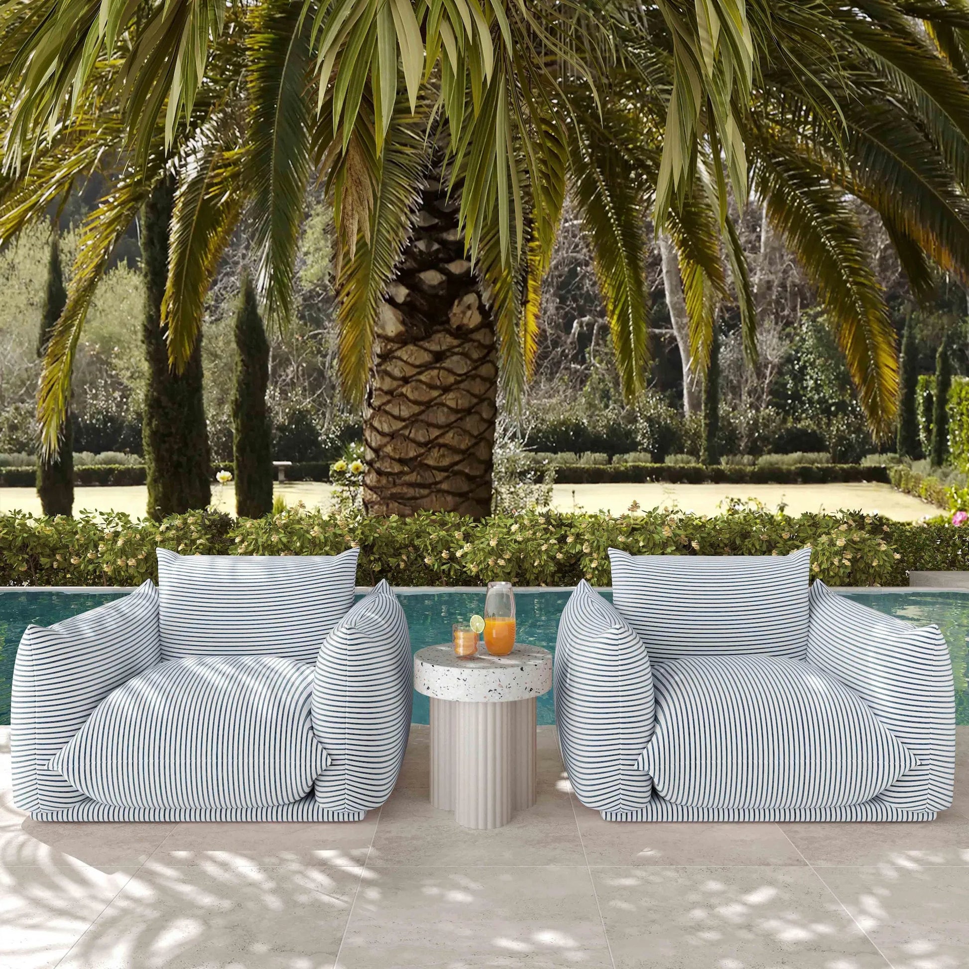 Saint Tropez Striped Stuffed Outdoor Armchair by TOV Furniture. Made from unique in a eclectic & global style.