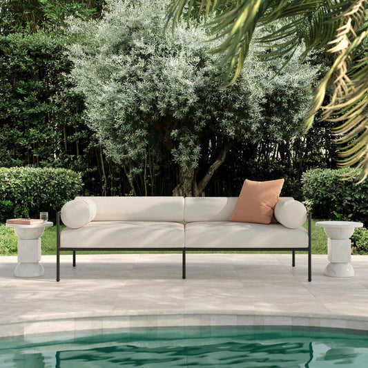 Vera Performance Fabric Outdoor Sofa by TOV Furniture in cream. Made from aluminum, polyester in a unique style.