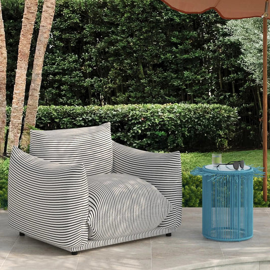 Rafa Outdoor Side Table by TOV Furniture. Made from aluminum, wicker in a unique style.