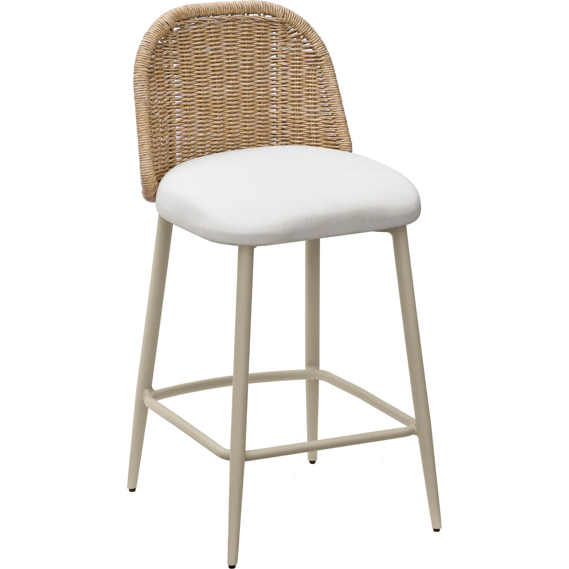 Alexa Performance Fabric Outdoor Counter Stool by TOV Furniture in cream. Made from aluminum, polyester, wicker in a rustic style.
