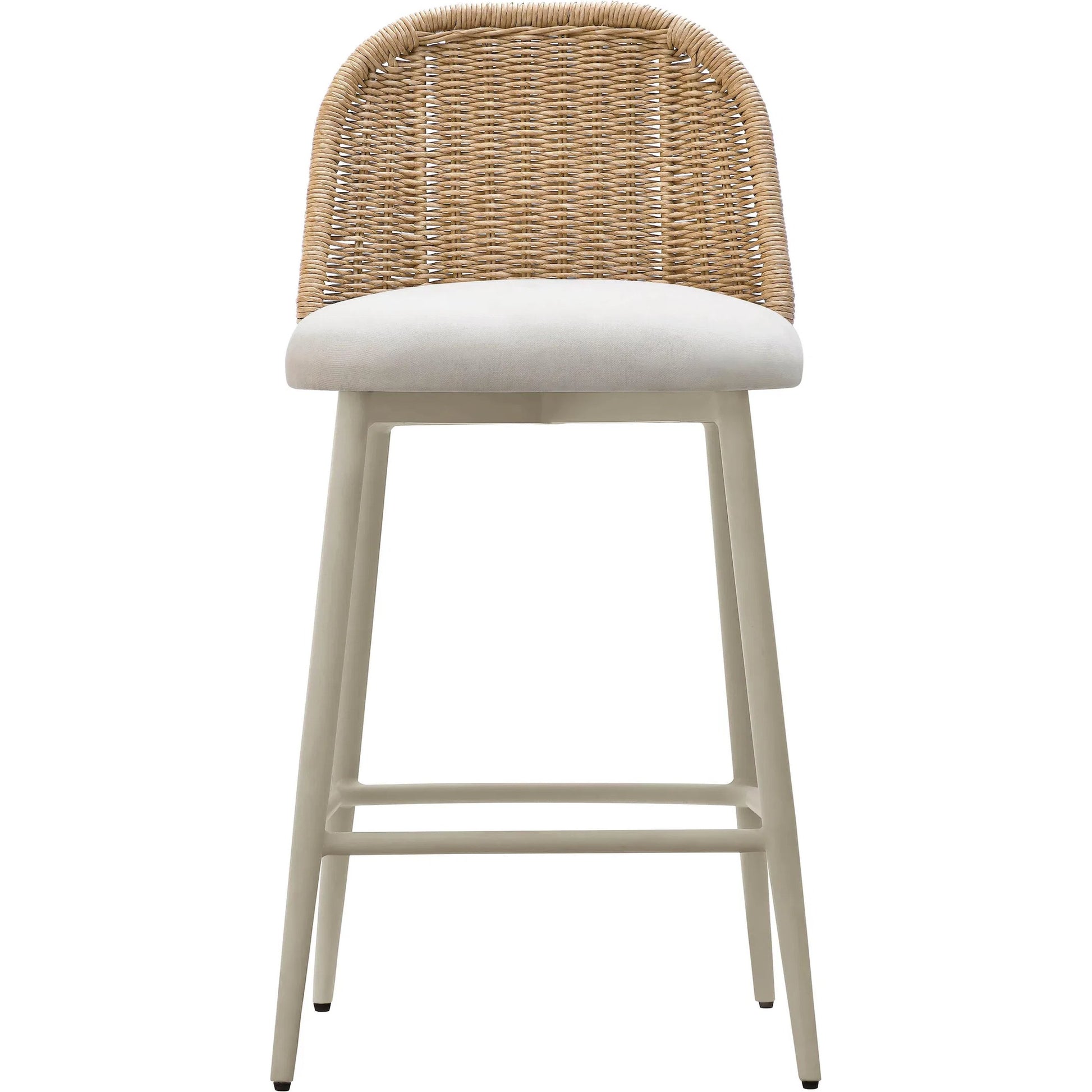 Alexa Performance Fabric Outdoor Counter Stool by TOV Furniture in cream. Made from aluminum, polyester, wicker in a rustic style.