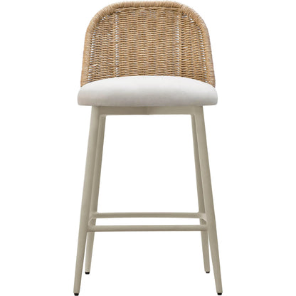 Alexa Performance Fabric Outdoor Counter Stool by TOV Furniture in cream. Made from aluminum, polyester, wicker in a rustic style.