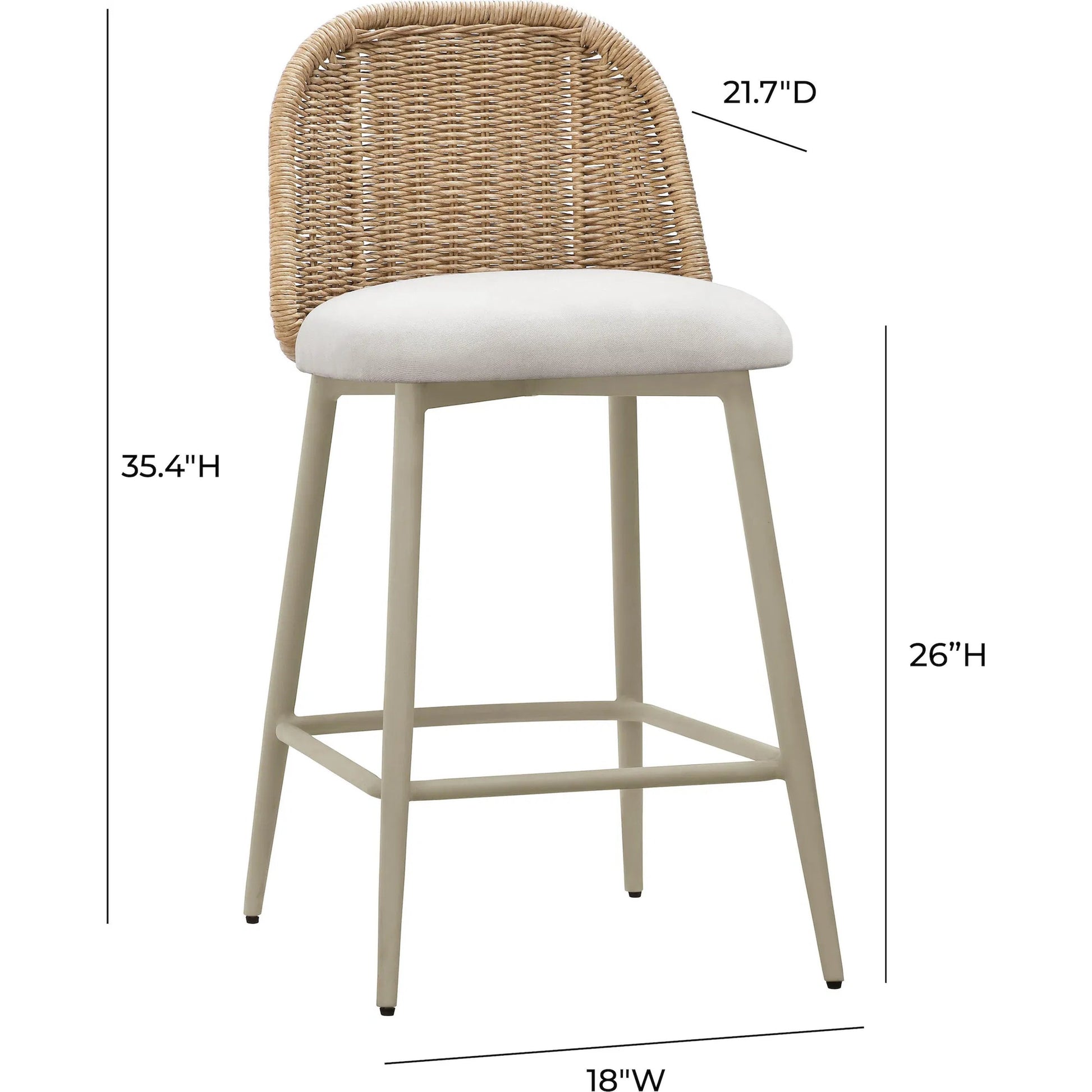Alexa Performance Fabric Outdoor Counter Stool by TOV Furniture in cream. Made from aluminum, polyester, wicker in a rustic style.