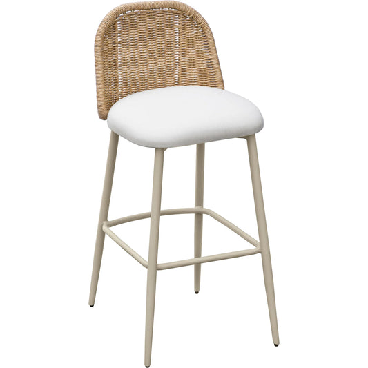 Alexa Performance Fabric Outdoor Barstool by TOV Furniture in cream. Made from aluminum, polyester, wicker in a unique style.