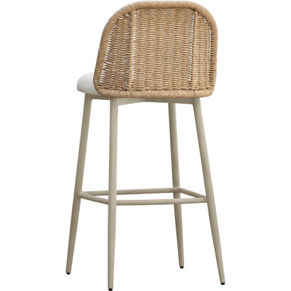 Alexa Performance Fabric Outdoor Barstool by TOV Furniture in cream. Made from aluminum, polyester, wicker in a rustic style.