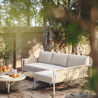Dunes Outdoor Sectional by TOV Furniture in cream. Made from aluminum, fabric in a coastal style.