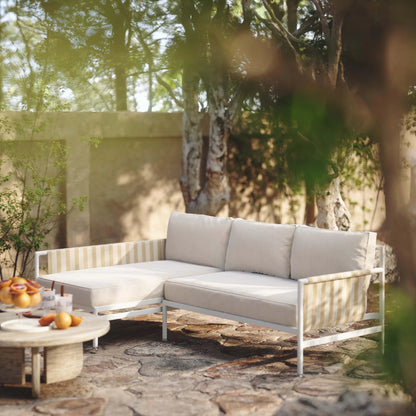 Dunes Outdoor Sectional by TOV Furniture in cream. Made from aluminum, fabric in a coastal style.