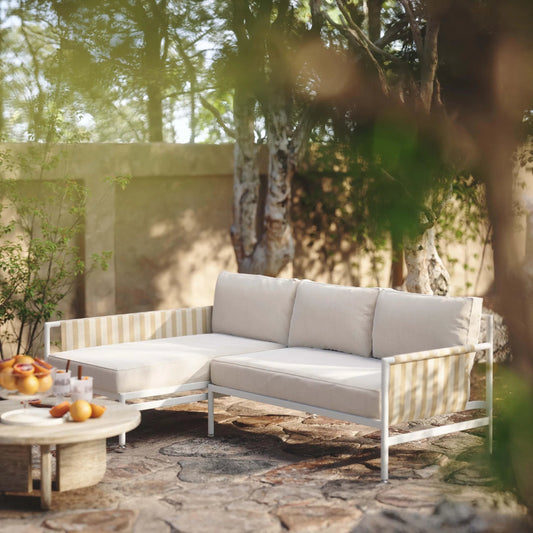 Dunes Outdoor Sectional by TOV Furniture in cream. Made from aluminum, fabric in a unique style.