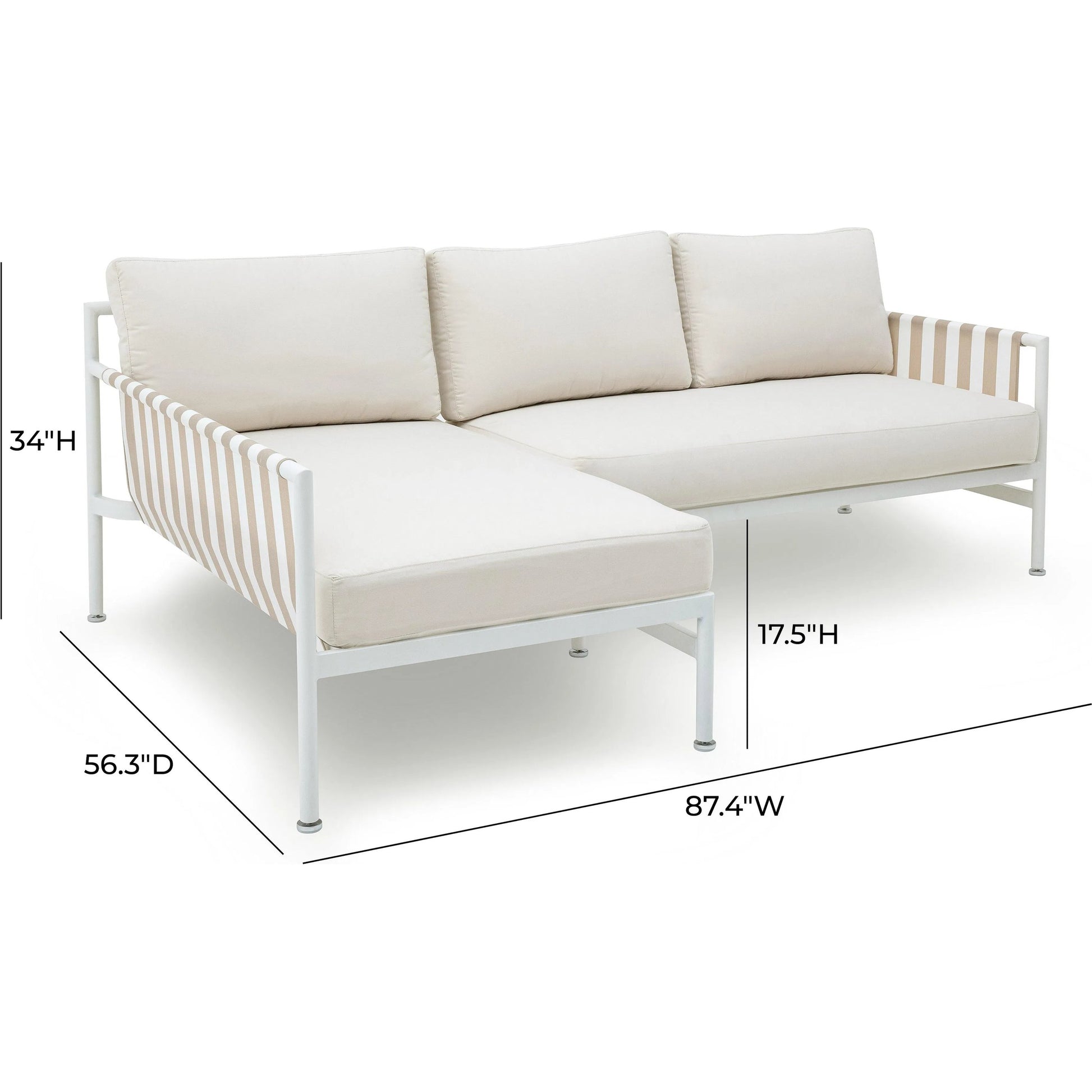 Dunes Outdoor Sectional by TOV Furniture in cream. Made from aluminum, fabric in a coastal style.
