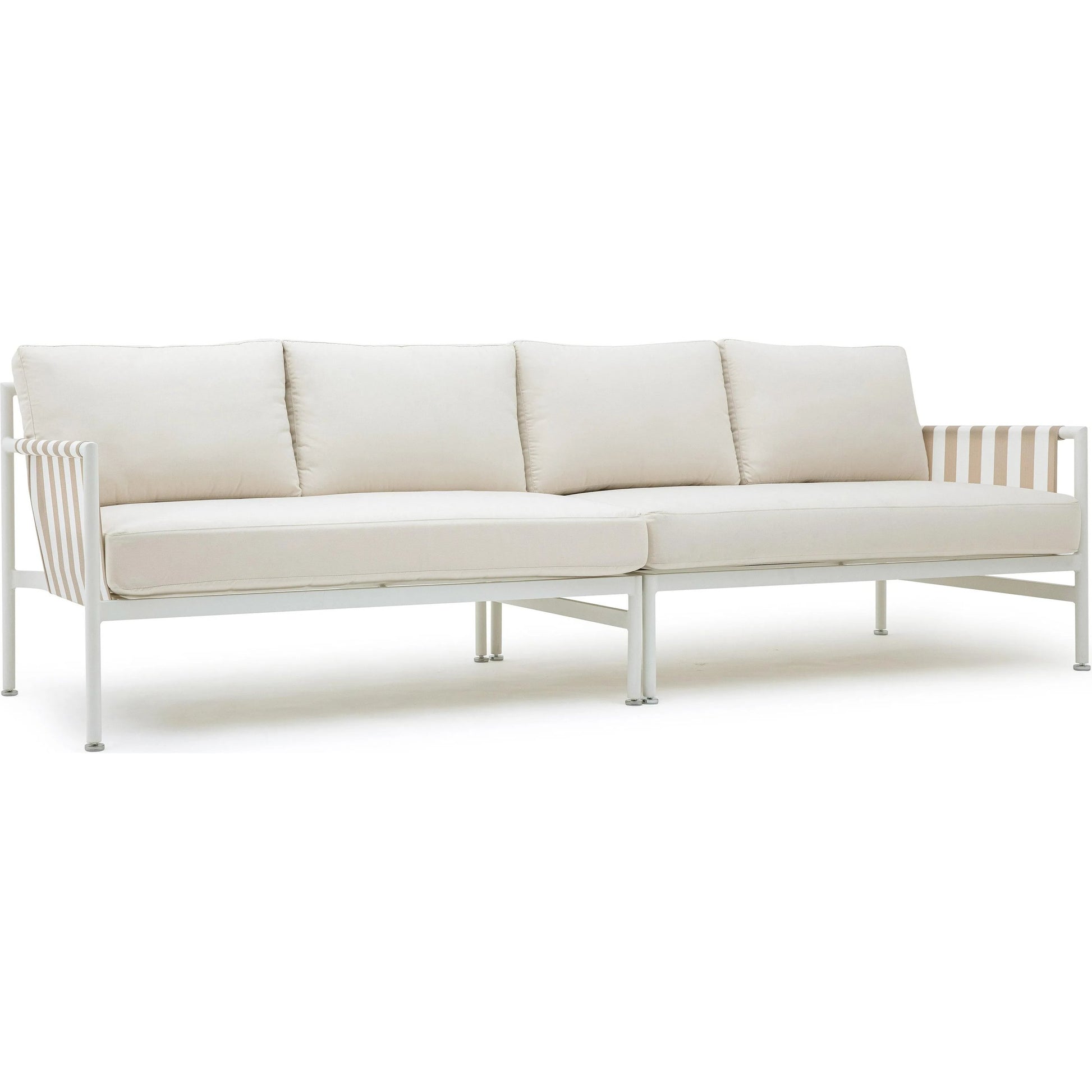 Dunes Outdoor Sofa by TOV Furniture in cream. Made from aluminum, fabric in a coastal style.