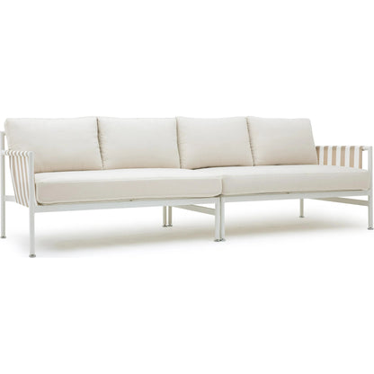 Dunes Outdoor Sofa by TOV Furniture in cream. Made from aluminum, fabric in a coastal style.