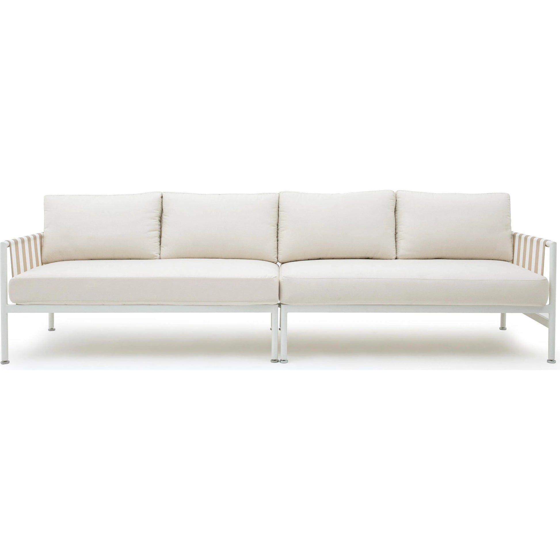 Dunes Outdoor Sofa by TOV Furniture in cream. Made from aluminum, fabric in a coastal style.
