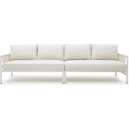 Dunes Outdoor Sofa by TOV Furniture in cream. Made from aluminum, fabric in a coastal style.