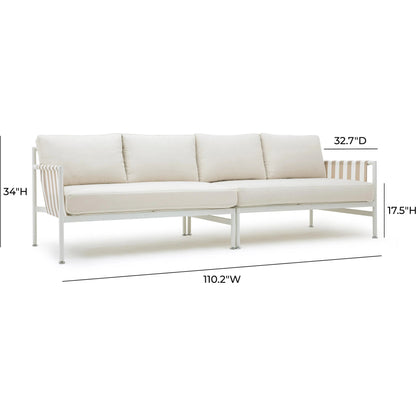 Dunes Outdoor Sofa by TOV Furniture in cream. Made from aluminum, fabric in a coastal style.