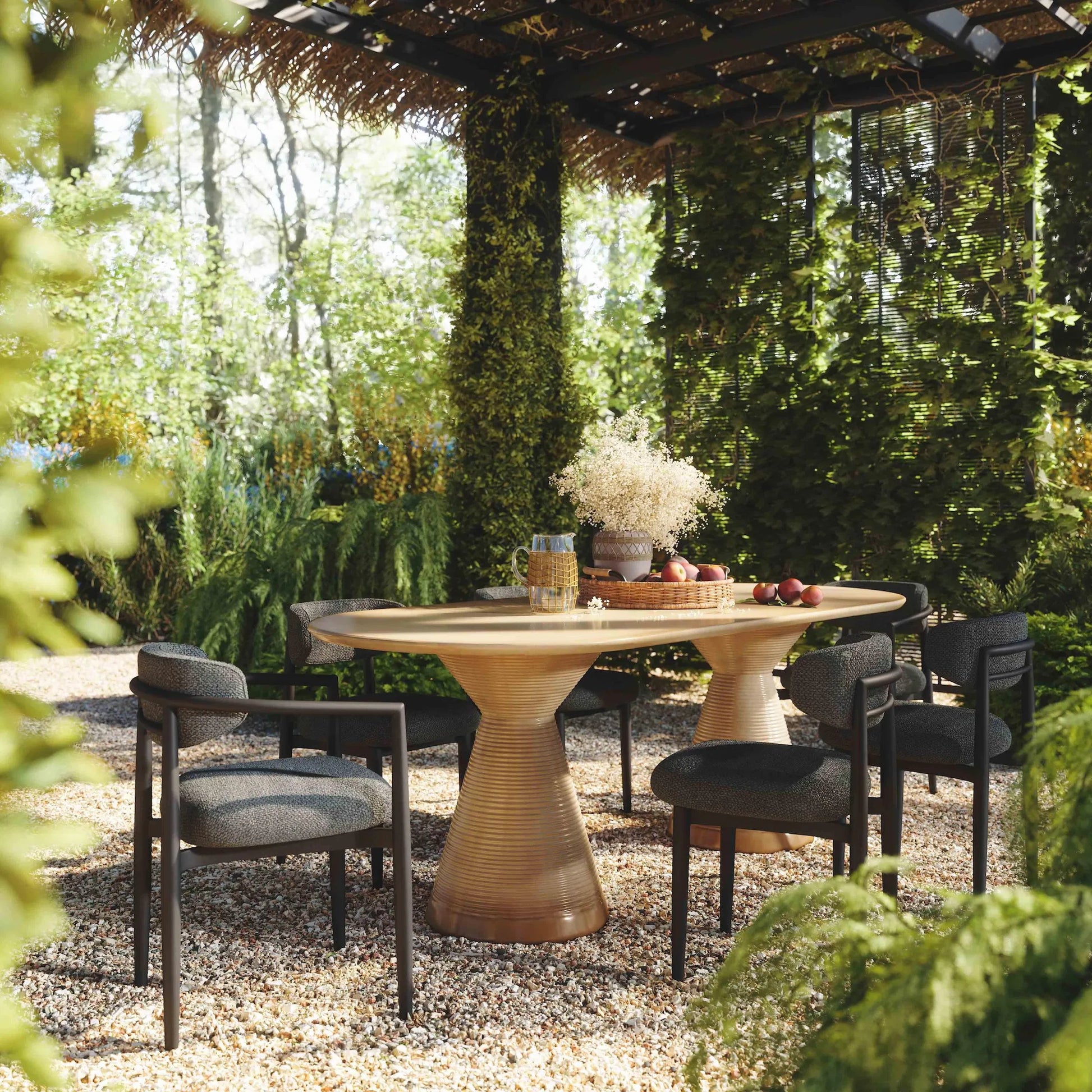 Annika Textured Outdoor Dining Side Chair by TOV Furniture. Made from aluminum, fabric in a transitional style.