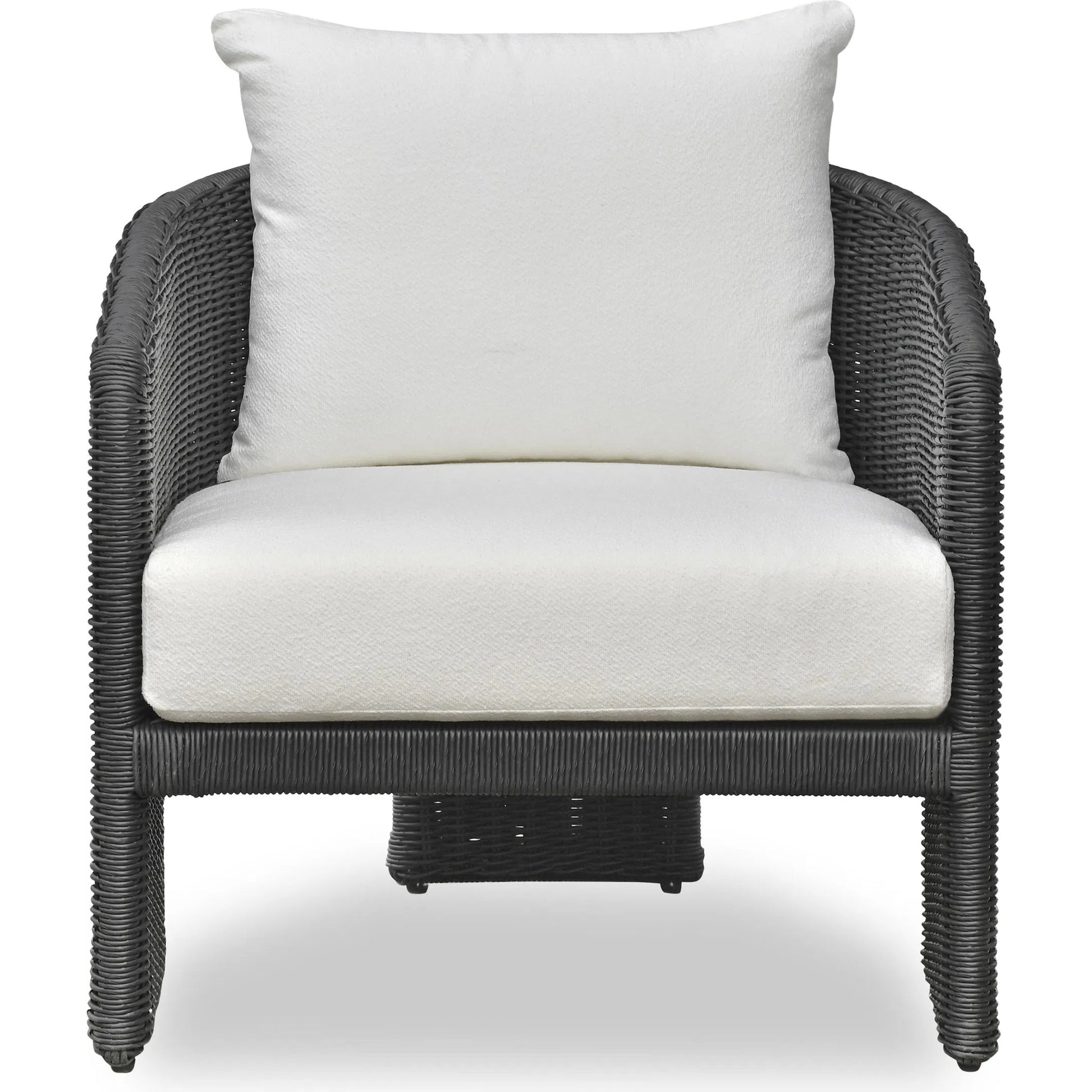Alexa Performance Fabric Outdoor Armchair by TOV Furniture in black. Made from aluminum, polyester, wicker in a rustic style.