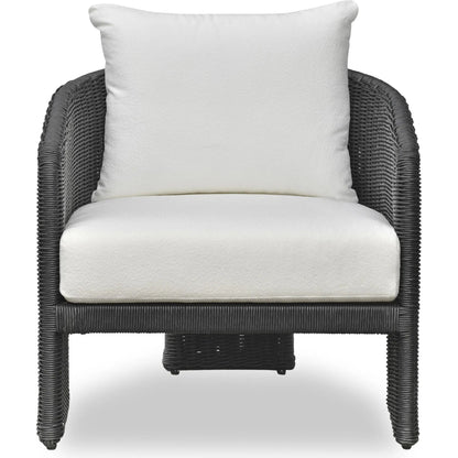 Alexa Performance Fabric Outdoor Armchair by TOV Furniture in black. Made from aluminum, polyester, wicker in a rustic style.